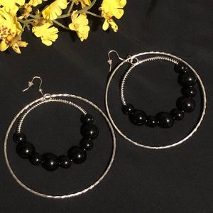 🌷Silver, beaded double hoops